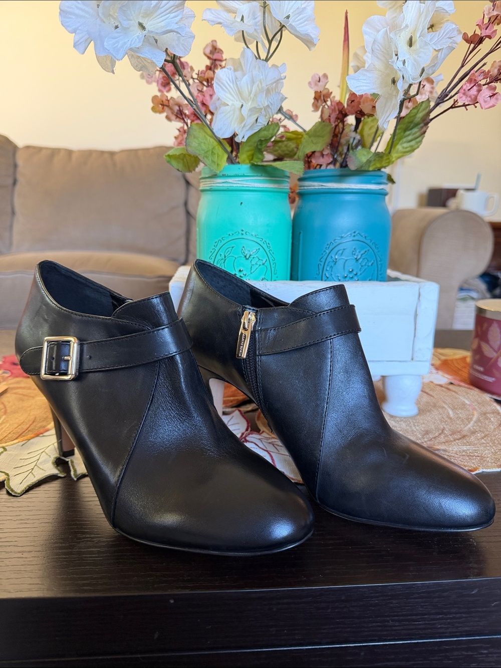 Vince Camuto Black Leather Women's Ankle Heels with Buckle